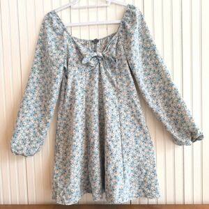 Lily Rose Blue Floral Square Neck Long Sleeve Mini Dress Size L